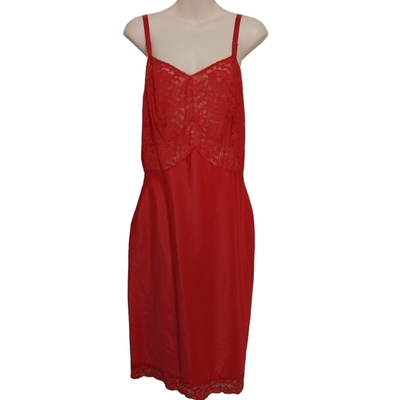 Vintage Gossard Artemis Red Slip w Lace Top & Trim Sz 36 - Picture 1 of 6